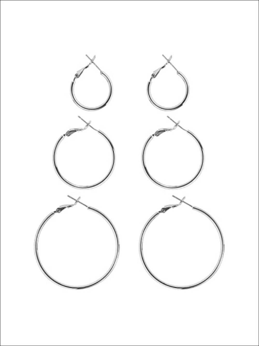 3 Pairs Thin Big Hoop Earrings 925 Sterling Silver Plated Lightweight